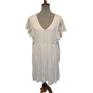 Eyeshadow XL White V Neck Gauzy Eyelet Ruffle Sleeve‎ Dress Boho Fairy Festival